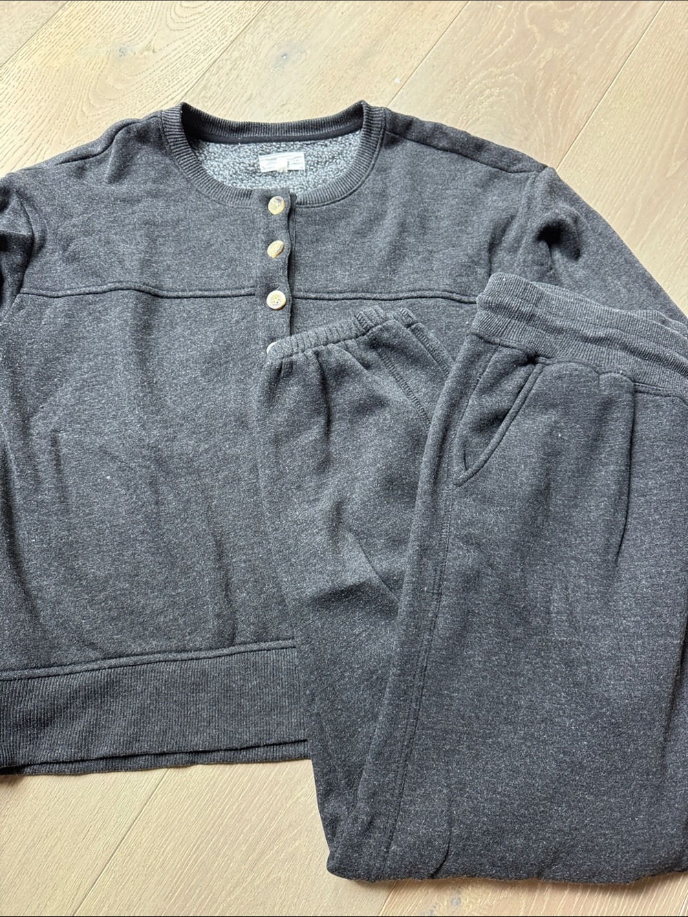 Lou & Grey Dark Gray Henley Sweatshirt & Jogger Set